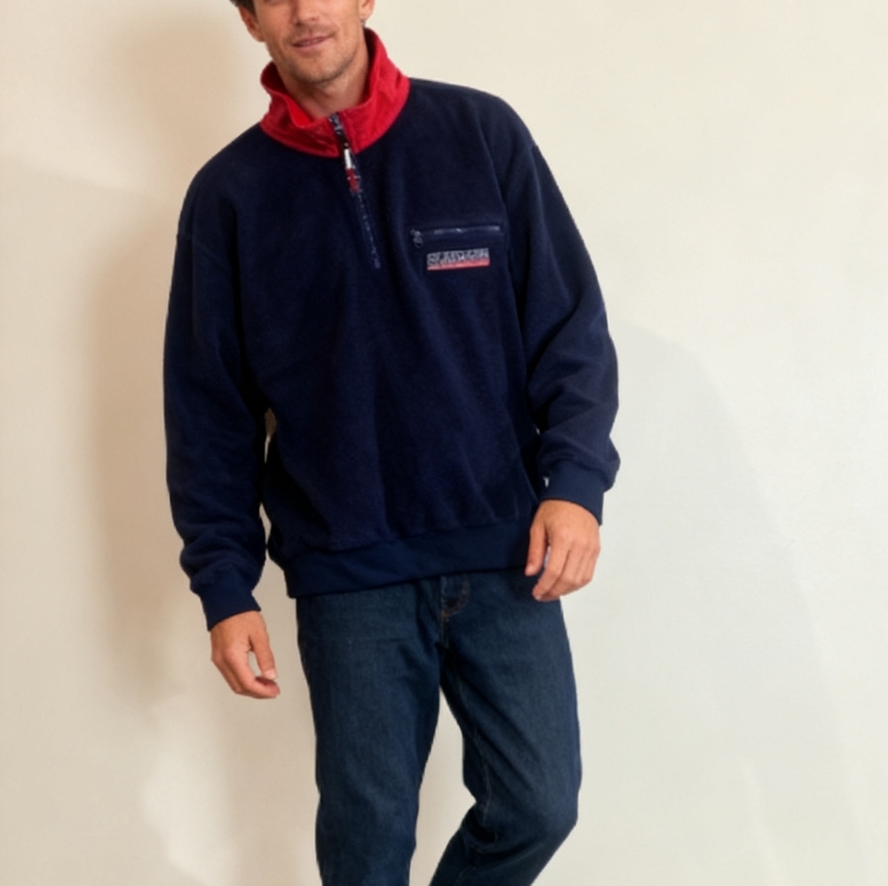 Tommy Hilfiger Vintage Fleece Quarter Zip Pullover Men’s L Nav